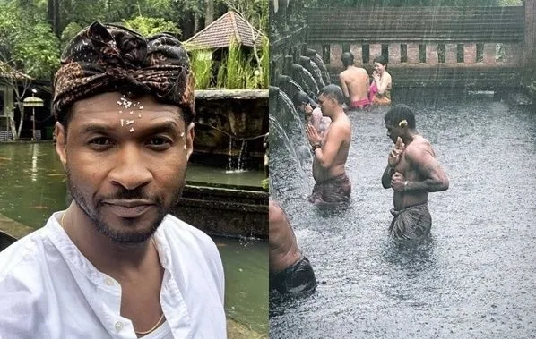 Potret Usher Liburan di Bali, Melukat hingga Pakai Udeng