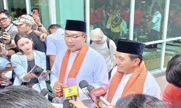 Daftar Pilkada Jakarta 2024, Ridwan Kamil-Suswono Tiba di KPU DKI Diiringi Tanjidor hingga Barongsai